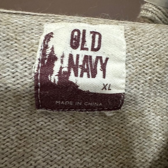 Old Navy Mens Tan Lambswool Blend Full Zip Hoodie Cardigan Y2K GrandpaCore - Picture 9 of 9